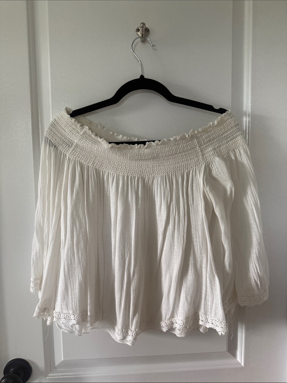 Off-Shoulder White Peasant Blouse - Women Tops